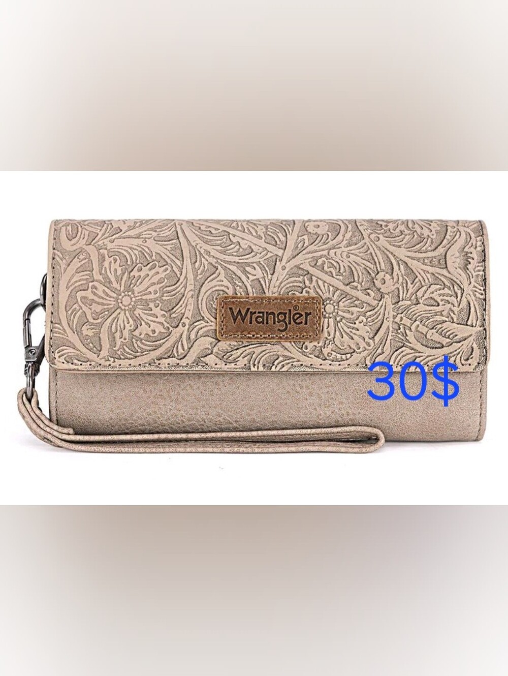 Wrangler Taupe Embossed Floral Foldover Wallet